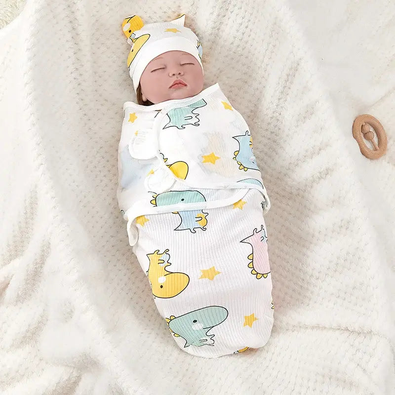 Cotton Baby Swaddle Blanket With Hat